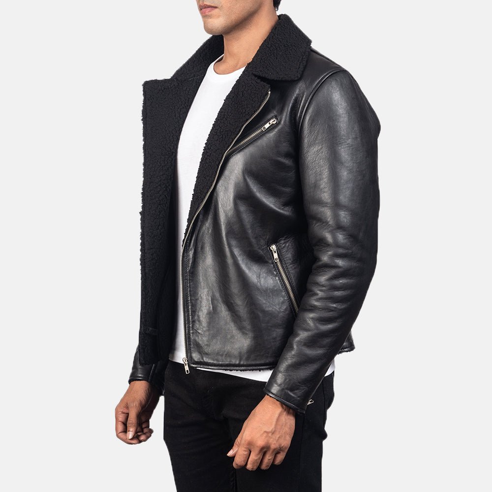 Alberto Shearling Black Leather Jacket - Image 2