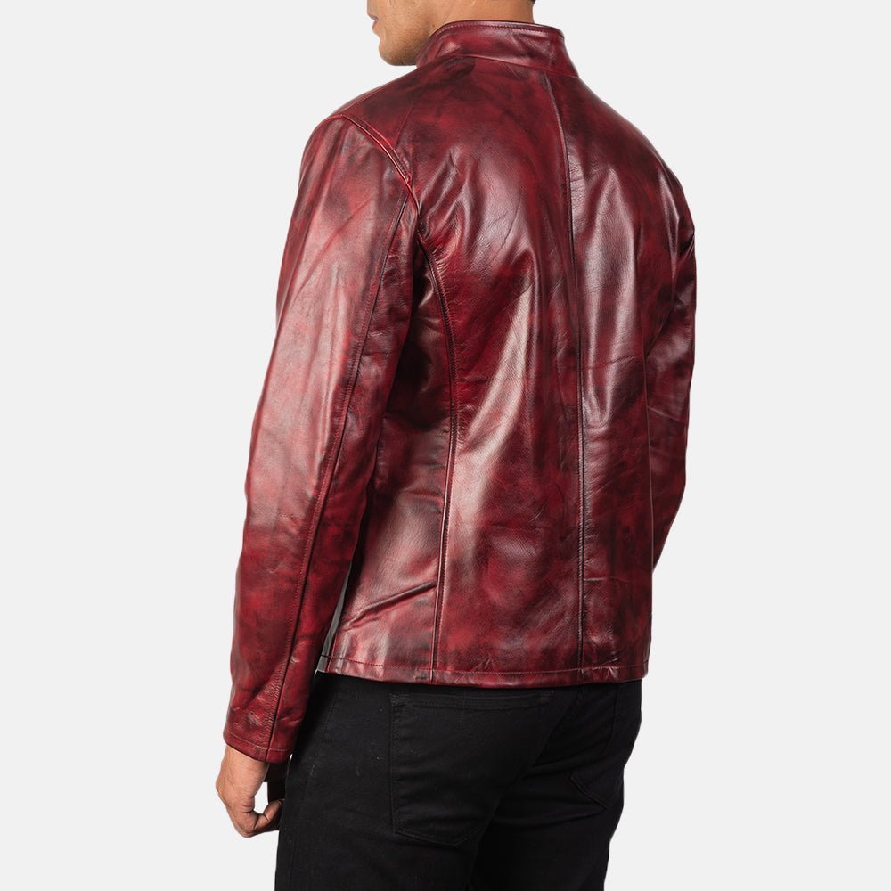 Alex Distressed Burgundy Leather Jacket - Image 5