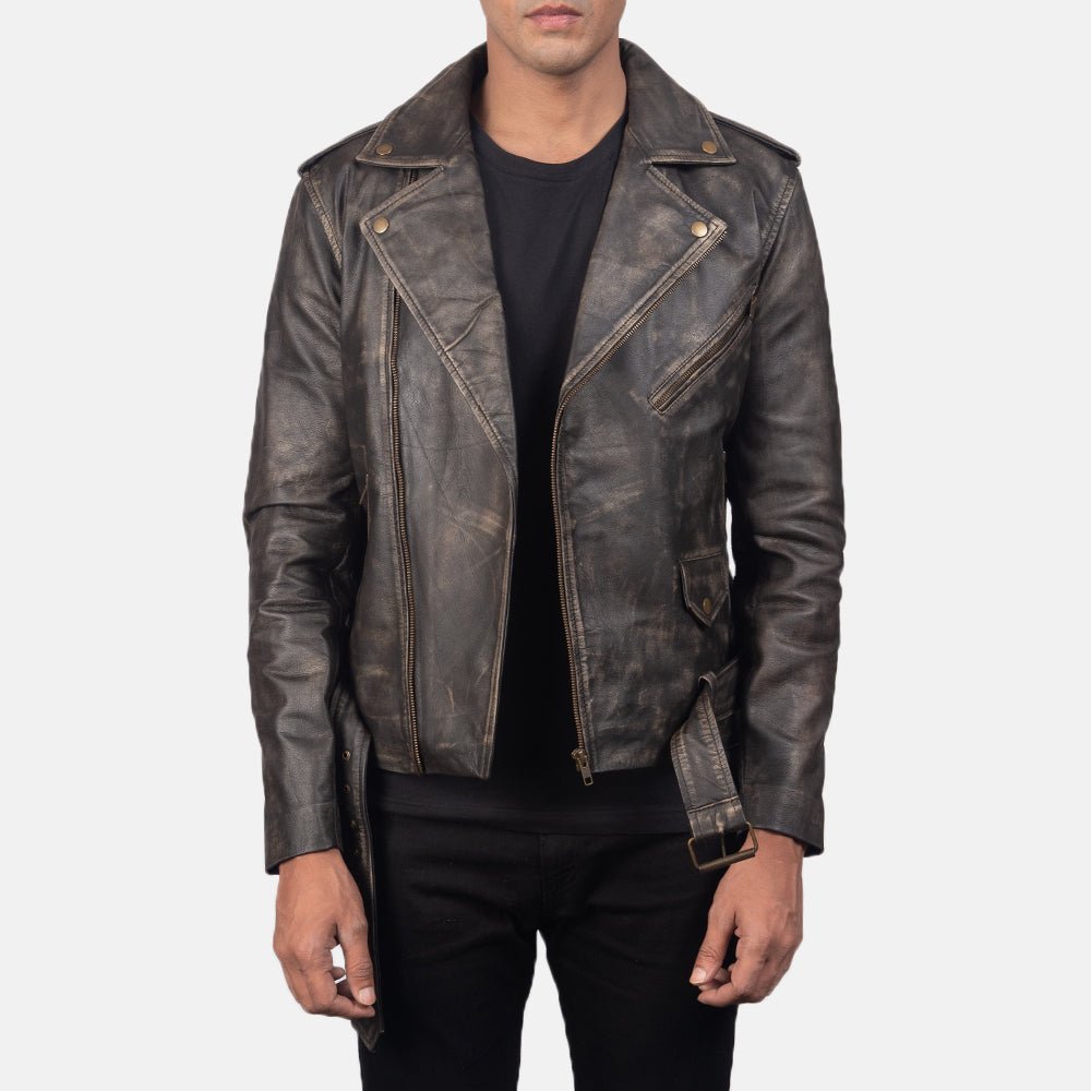 Allaric Alley Distressed Brown Leather Biker Jacket - Image 3