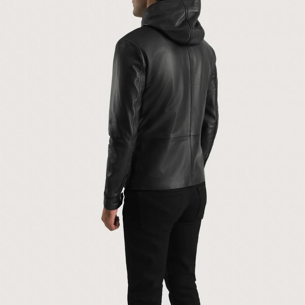 Andy Matte Black Hooded Leather Jacket - Image 5