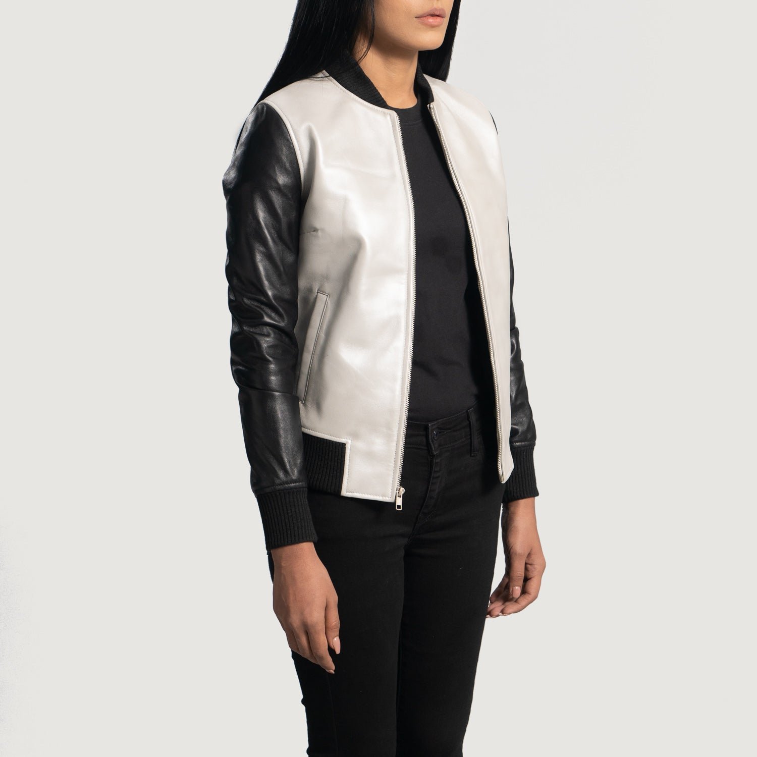 Cole Silver Leather Bomber Jacket - Image 2