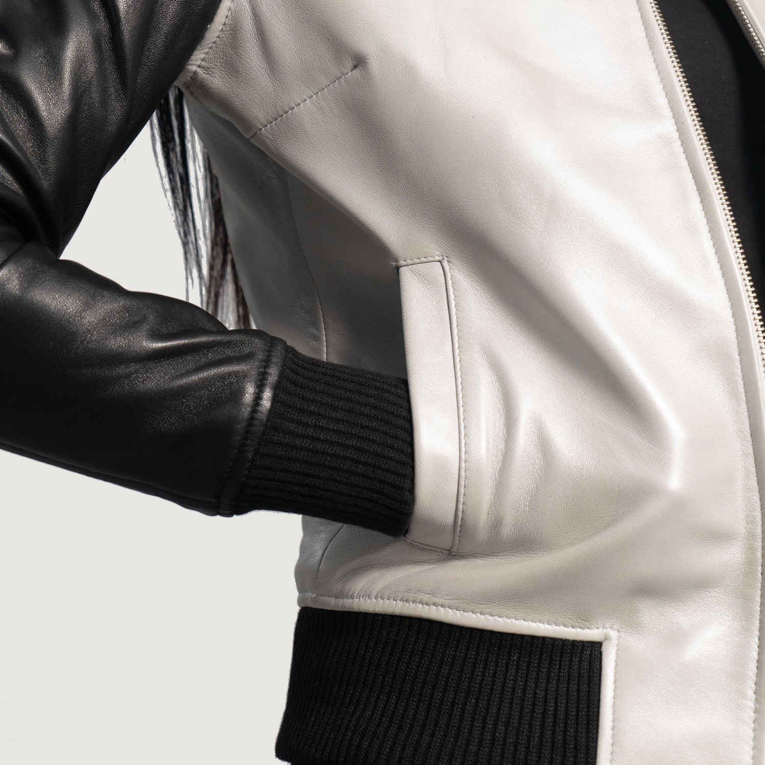 Cole Silver Leather Bomber Jacket - Image 5