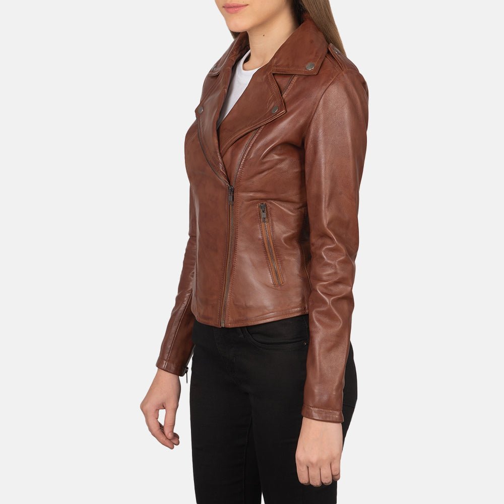 Flashback Brown Leather Biker Jacket - Image 2