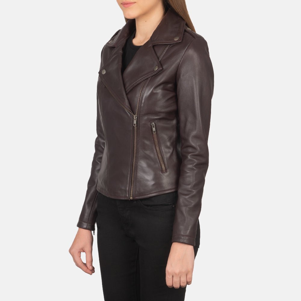 Flashback Maroon Leather Biker Jacket - Image 2