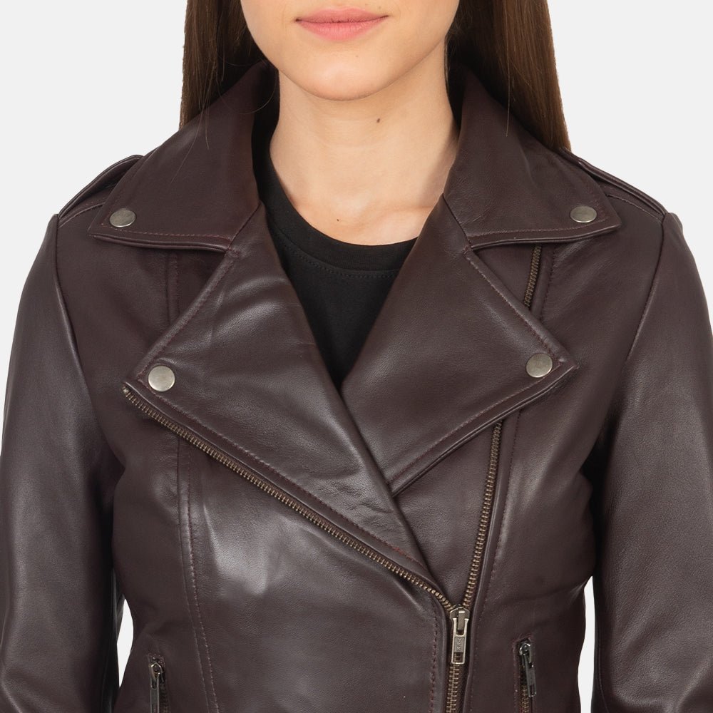Flashback Maroon Leather Biker Jacket - Image 6