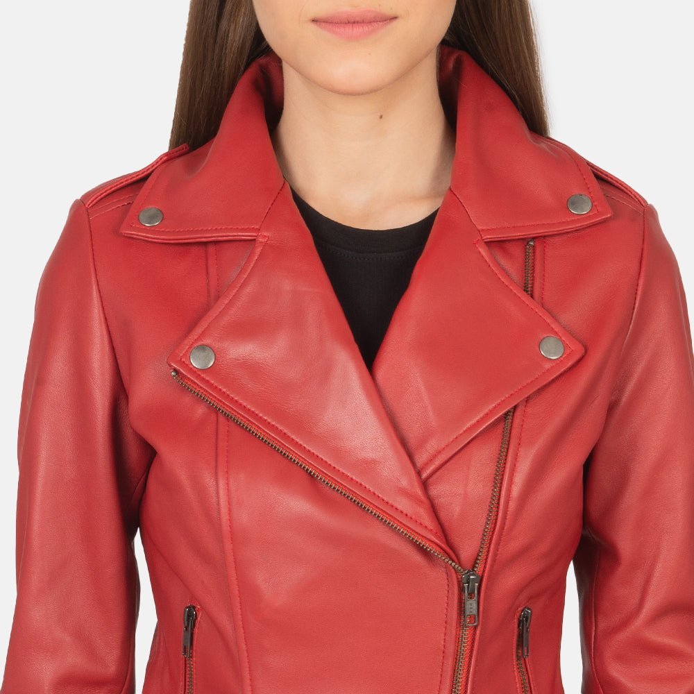 Flashback Red Leather Biker Jacket - Image 6