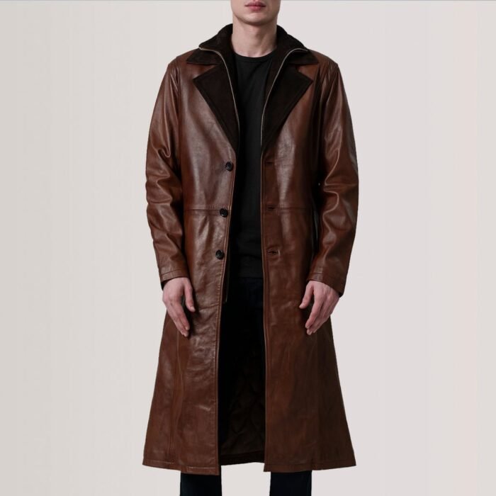 Charlton Waxed Brown Leather Single Breasted Coat
