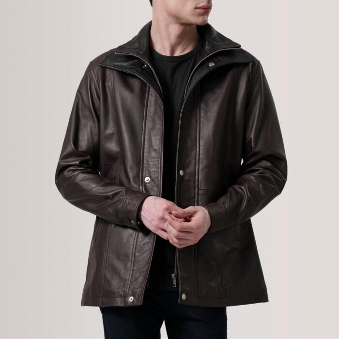 Connor Maroon Leather Coat