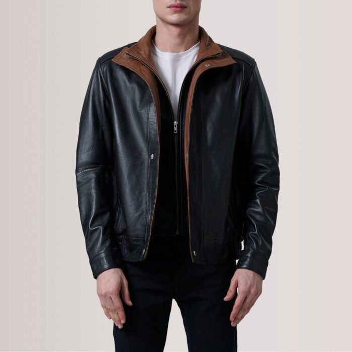 Alfred Black Leather Bomber Jacket