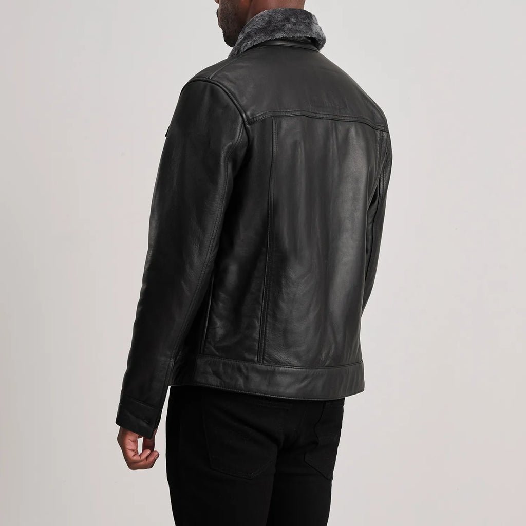 Dallis Black Leather Shearling Trucker Jacket - Image 5