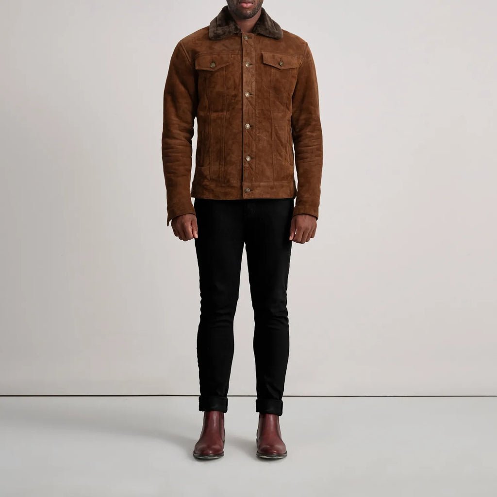 Dallis Brown Suede Shearling Trucker Jacket - Image 3