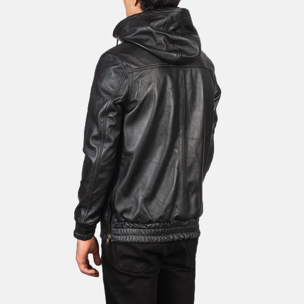 Kenton Hooded Black Leather Pullover Jacket - Image 5