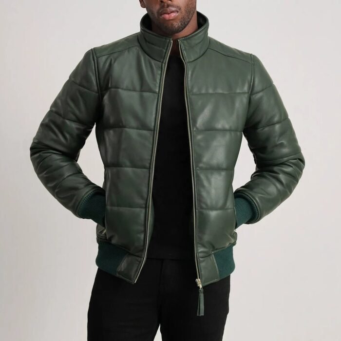 Lucas Green Leather Puffer Bomber Jacket