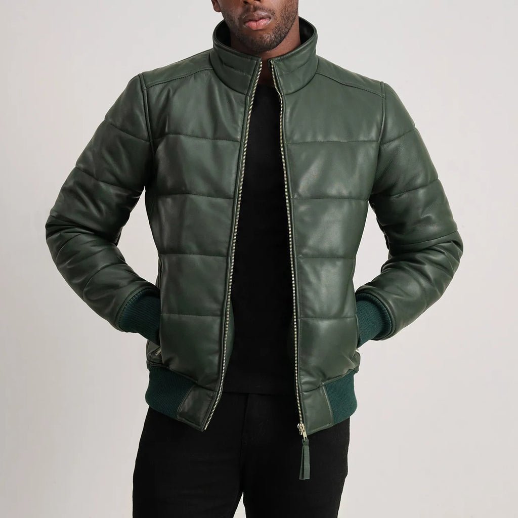 Lucas Green Leather Puffer Bomber Jacket