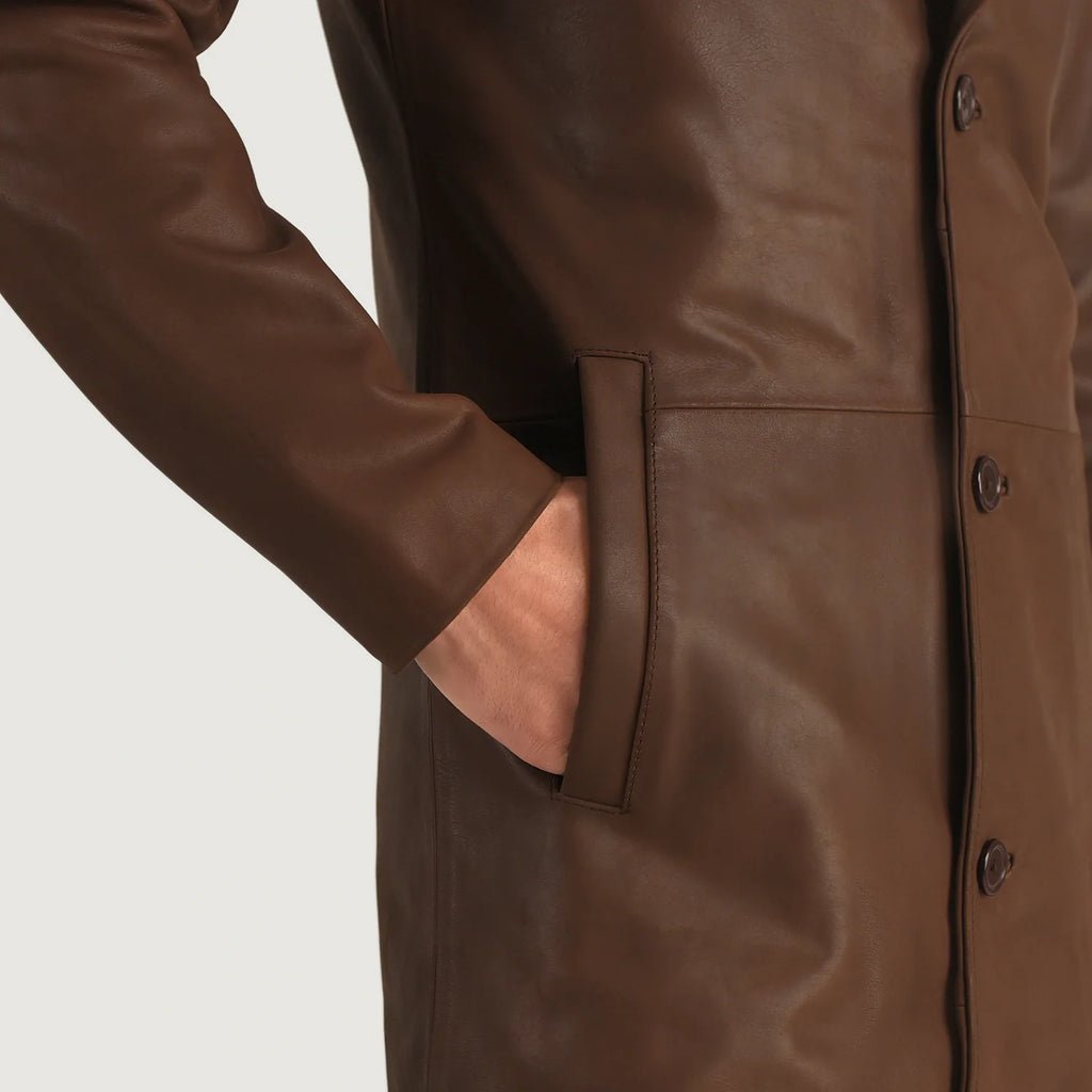 Mateo Brown Leather Single Breasted Coat - Image 6