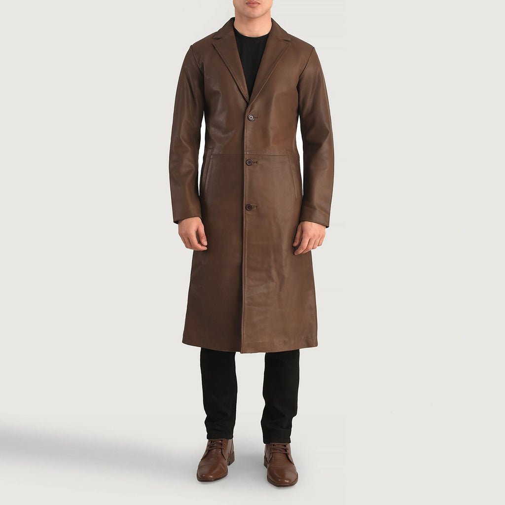 Mateo Brown Leather Single Breasted Coat - Image 3