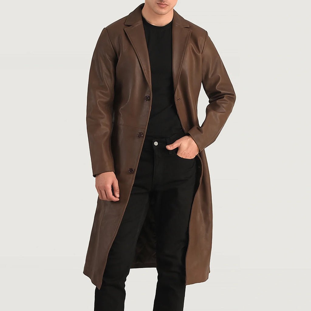 Mateo Brown Leather Single Breasted Coat - Image 4