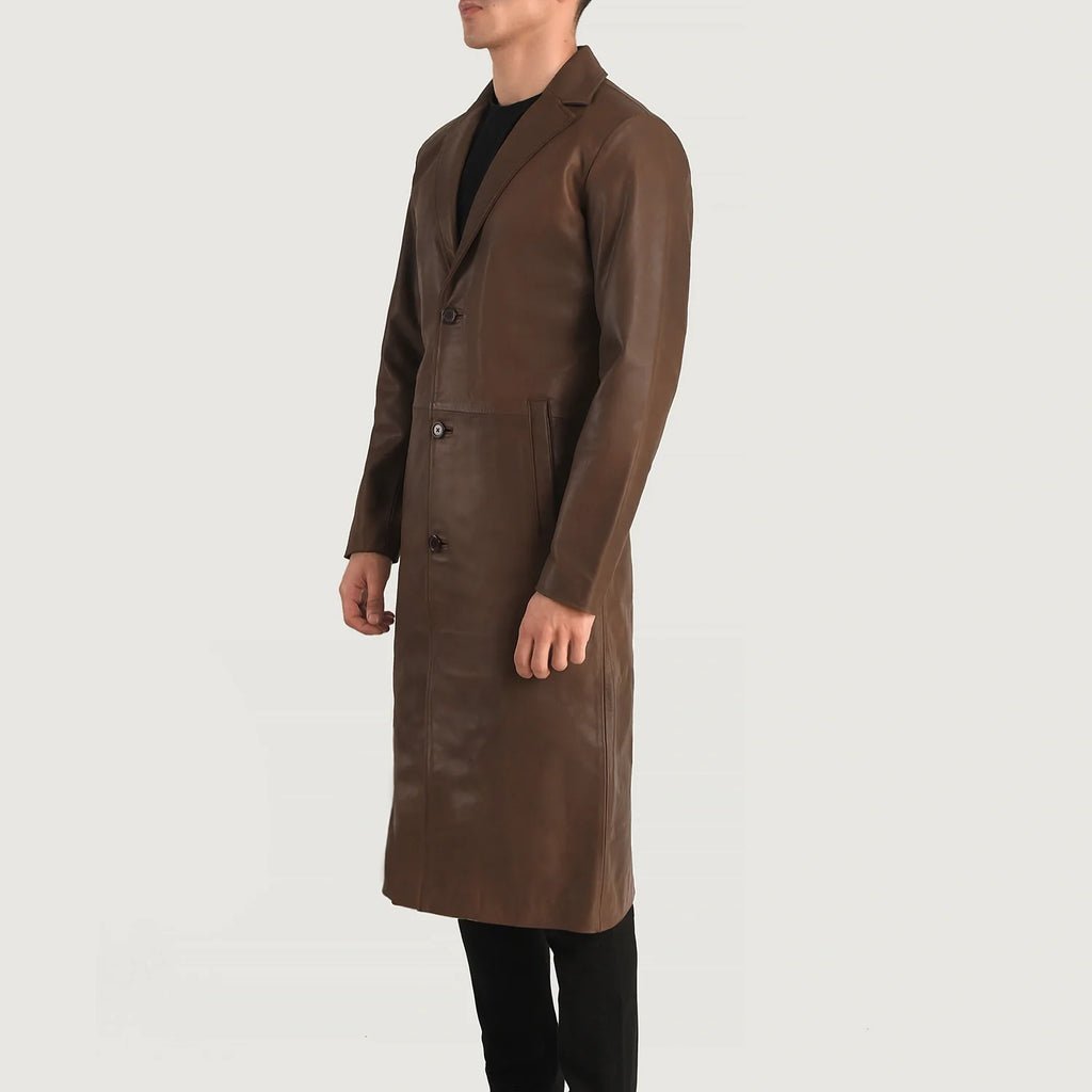 Mateo Brown Leather Single Breasted Coat - Image 2