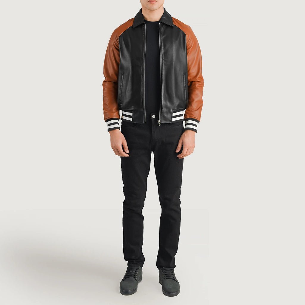 Walton Black & Brown Leather Varsity Jacket - Image 3