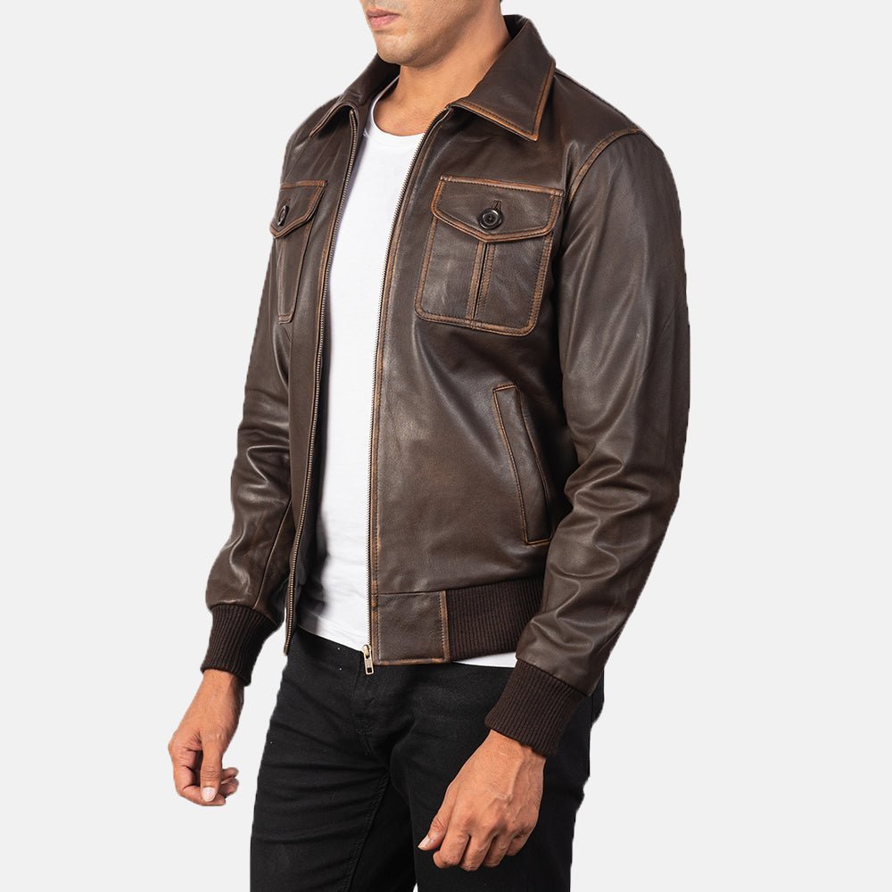 Aaron Brown Leather Bomber Jacket - Image 2