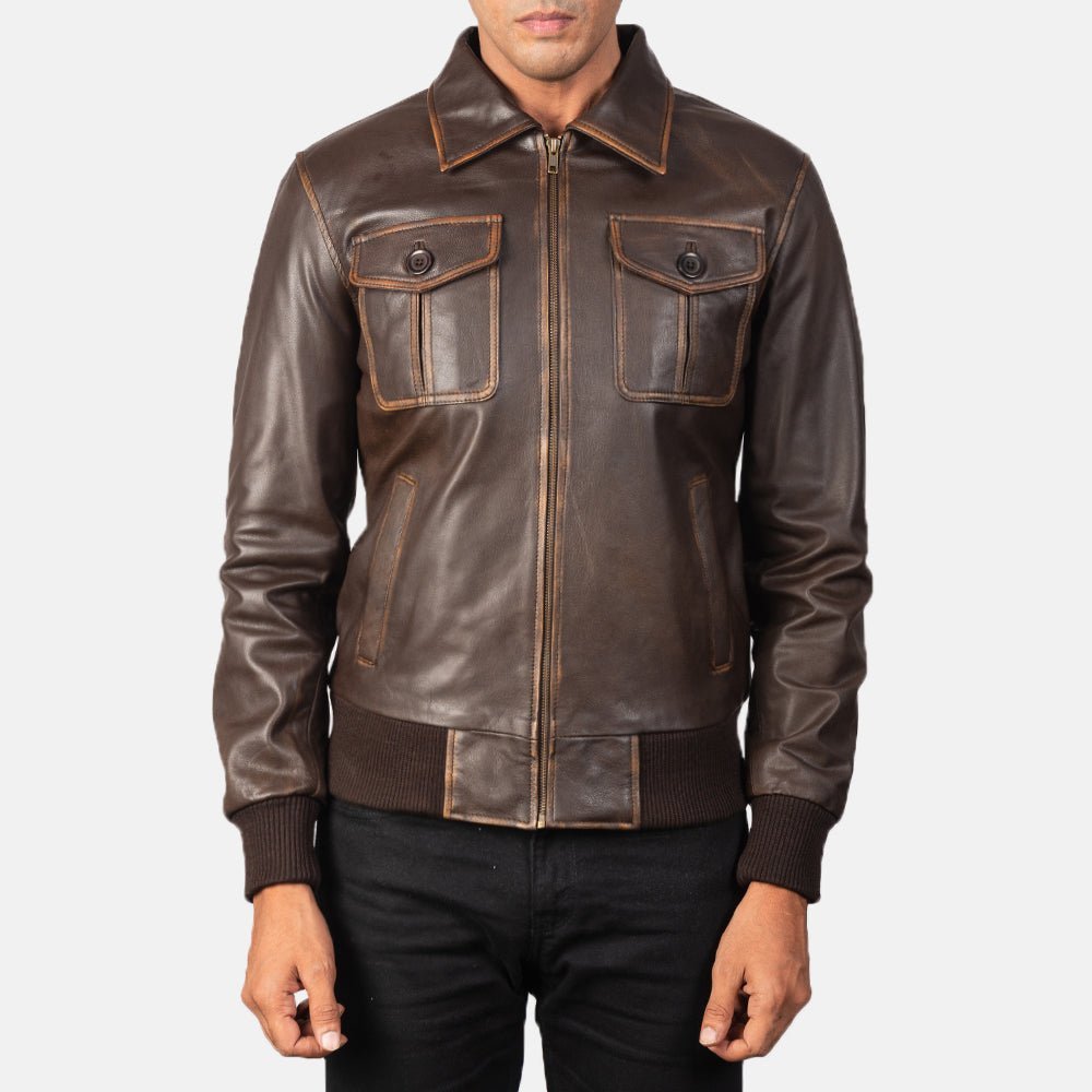 Aaron Brown Leather Bomber Jacket - Image 3