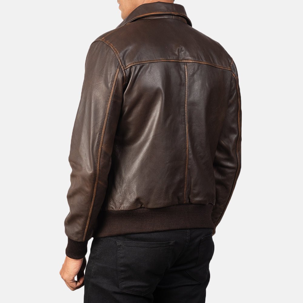 Aaron Brown Leather Bomber Jacket - Image 6