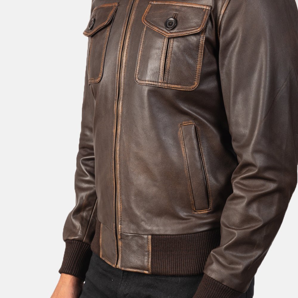 Aaron Brown Leather Bomber Jacket - Image 5