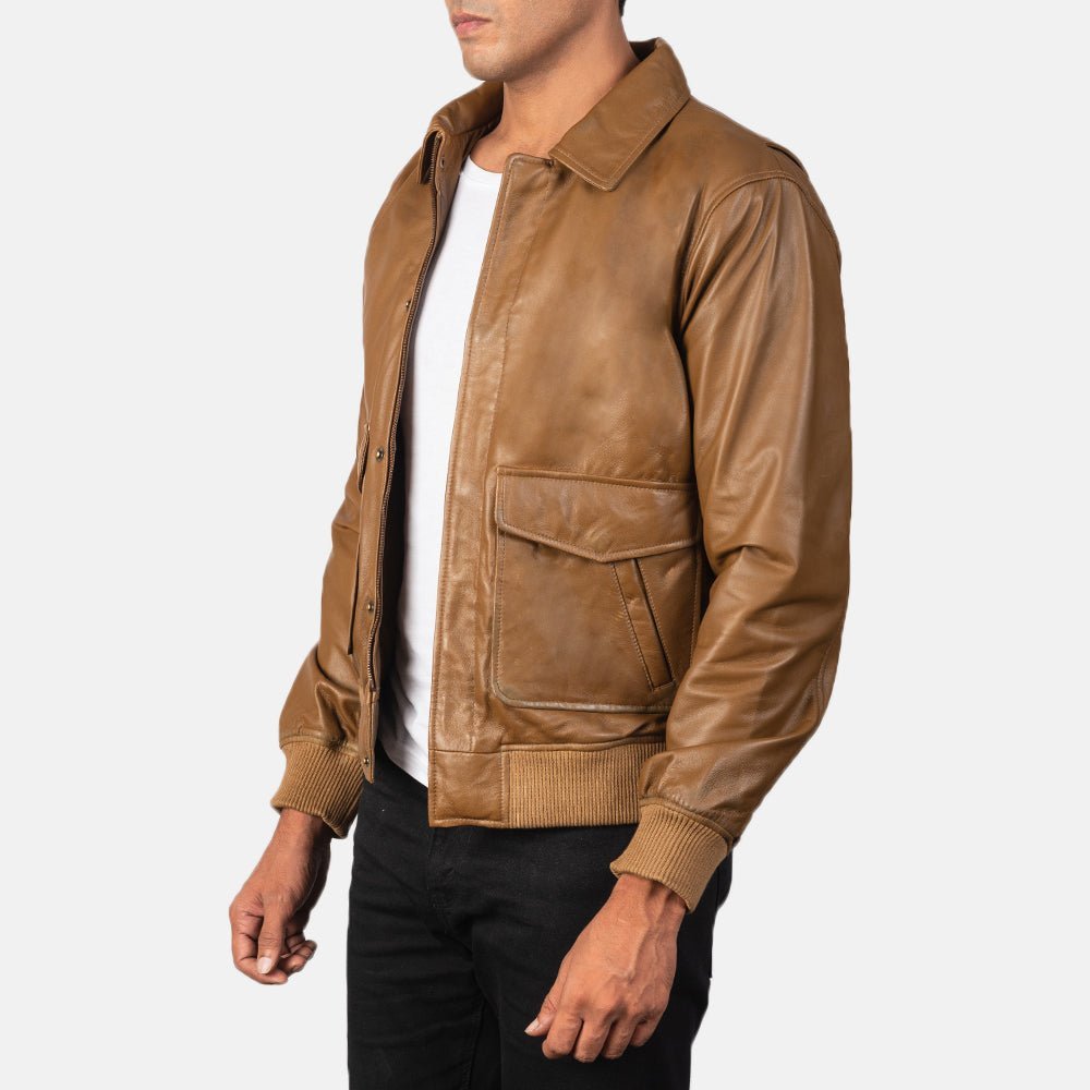 Coffmen Olive Brown A2 Leather Bomber Jacket - Image 2