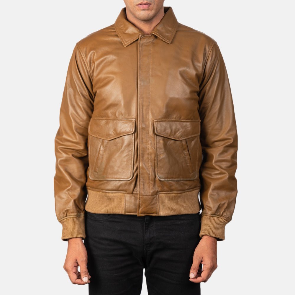 Coffmen Olive Brown A2 Leather Bomber Jacket - Image 3