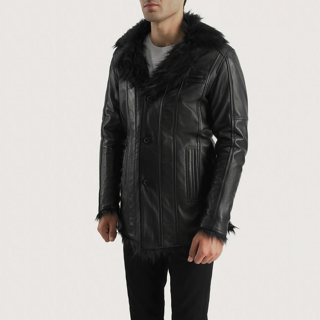 Furcliff Black Leather Coat - Image 2