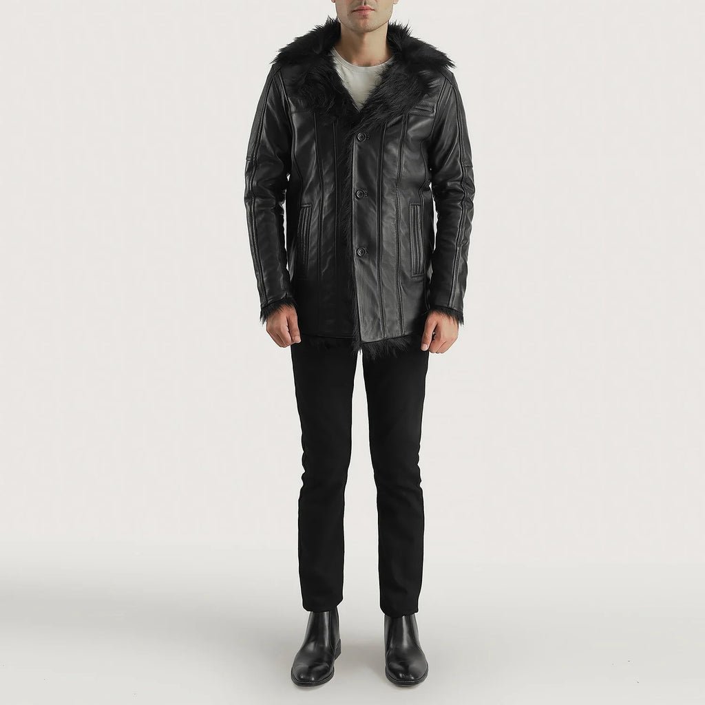 Furcliff Black Leather Coat - Image 4