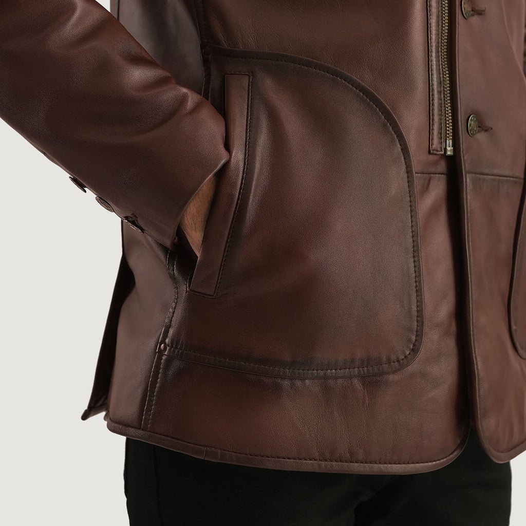 Rocky Brown Fur Leather Coat - Image 3