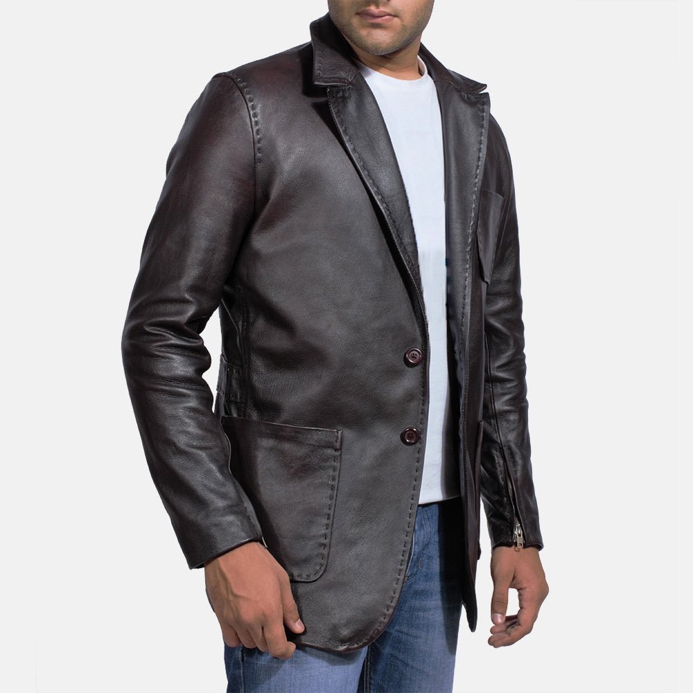 Wine Black Leather Blazer - Image 4