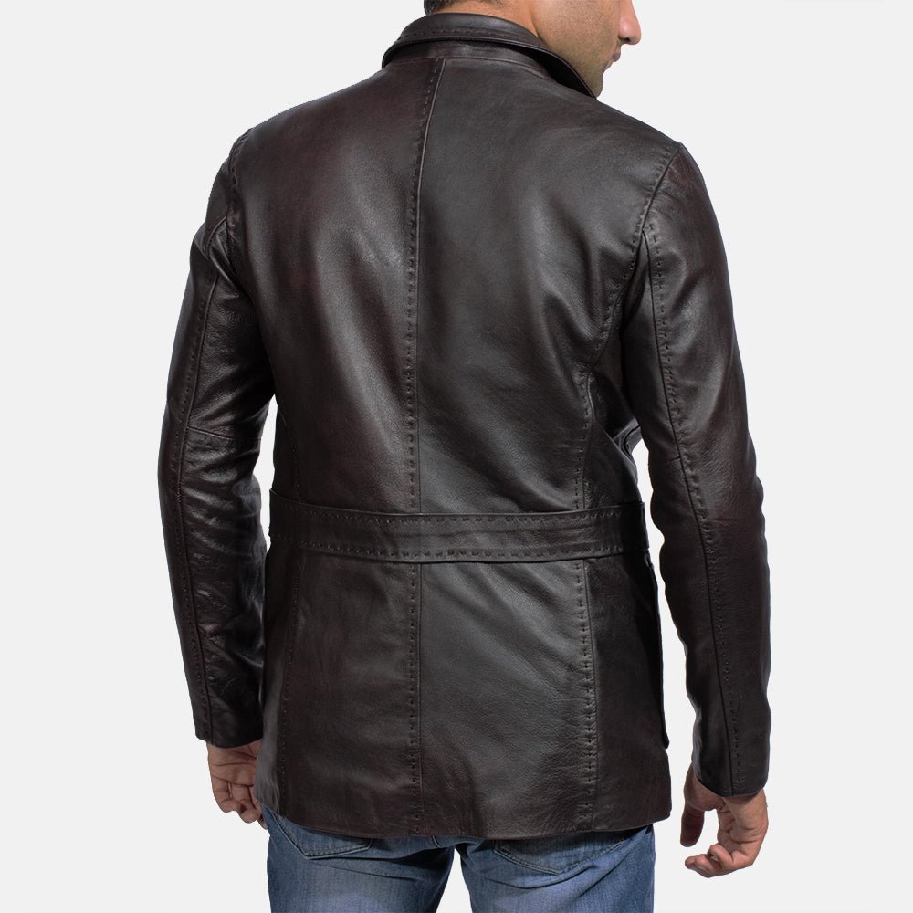 Wine Black Leather Blazer - Image 3