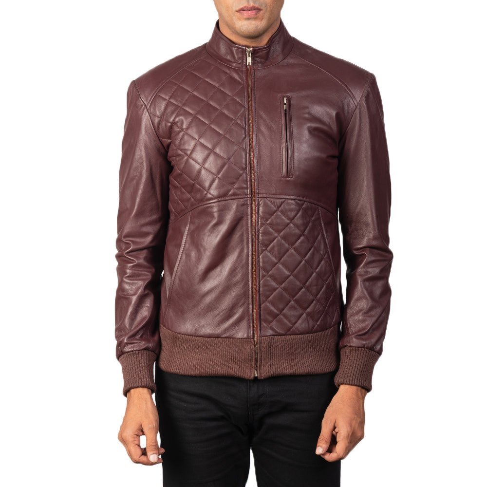 Moda Maroon Leather Bomber Jacket - Image 3
