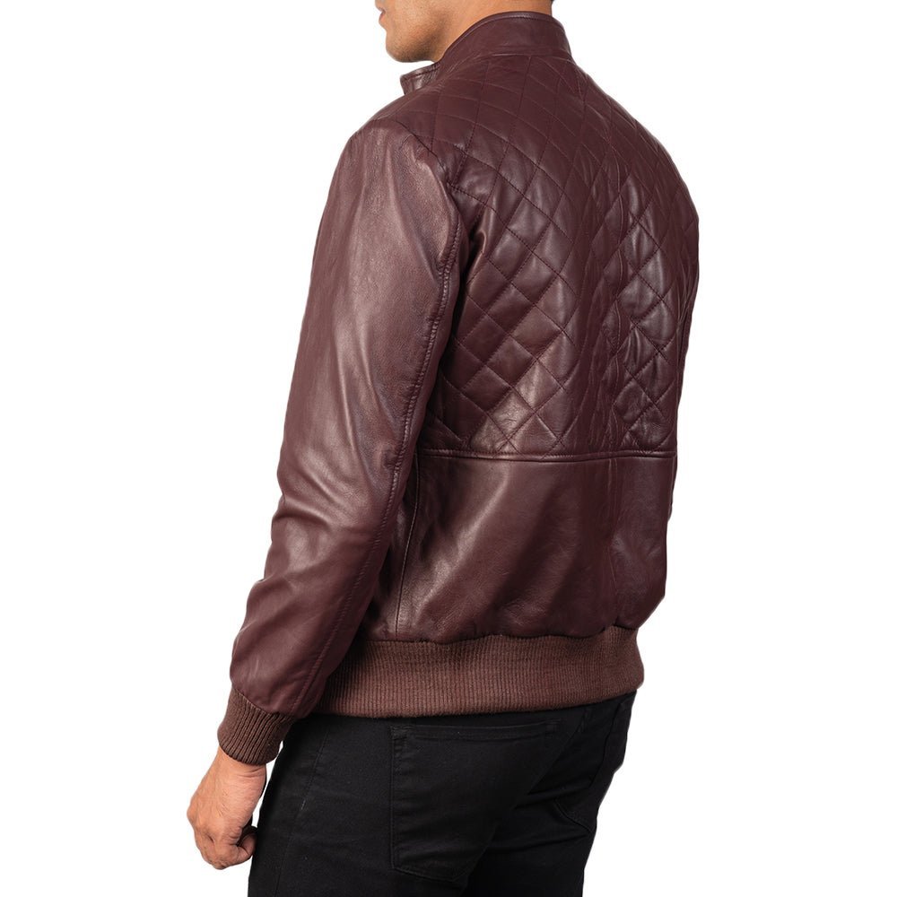 Moda Maroon Leather Bomber Jacket - Image 6