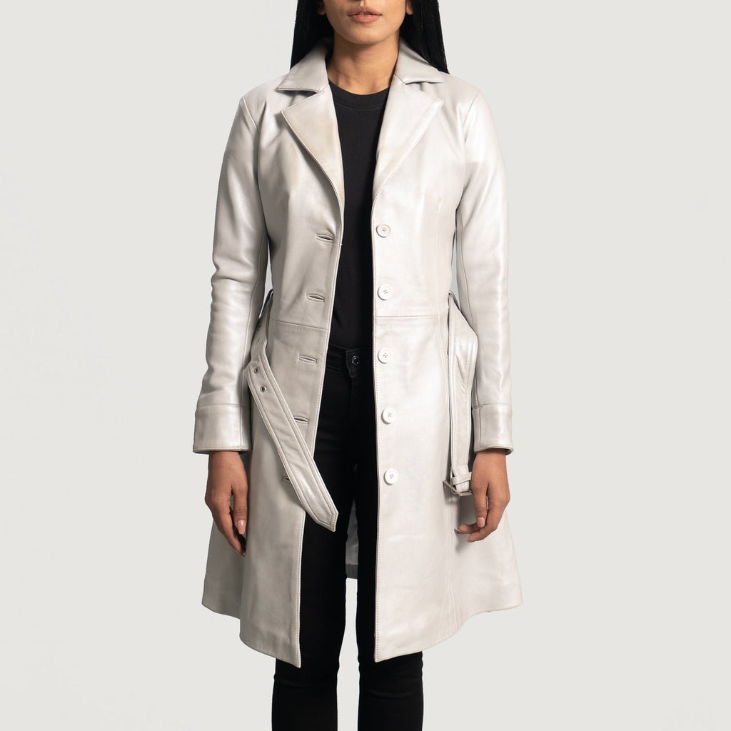 Moonlight Silver Leather Trench Coat - Image 2