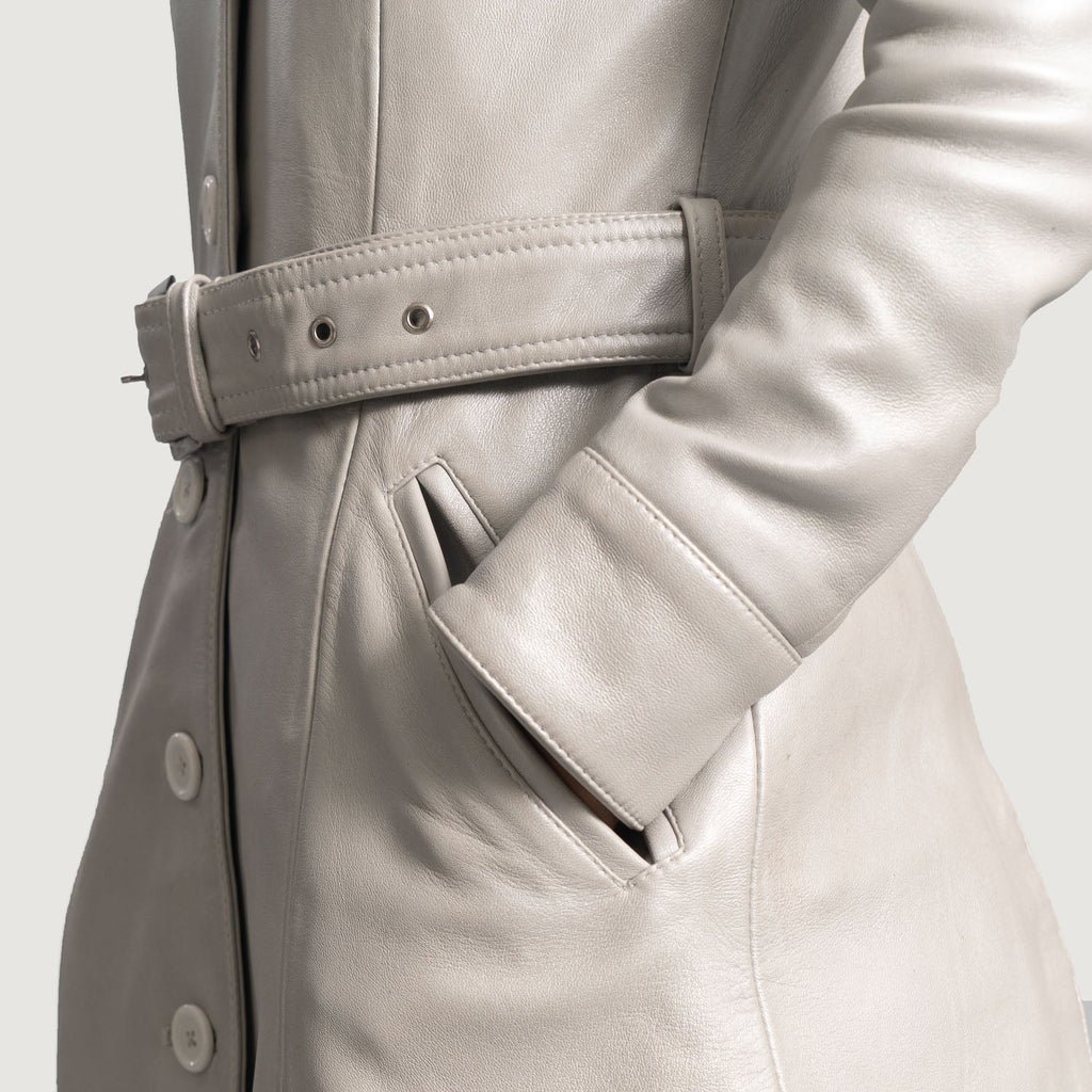 Moonlight Silver Leather Trench Coat - Image 6