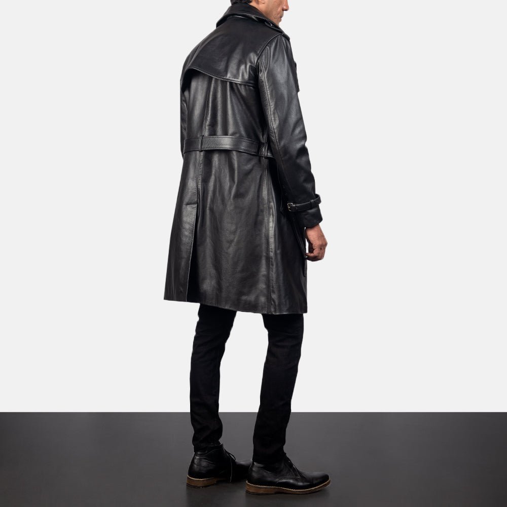 Royson Black Leather Duster Coat - Image 3