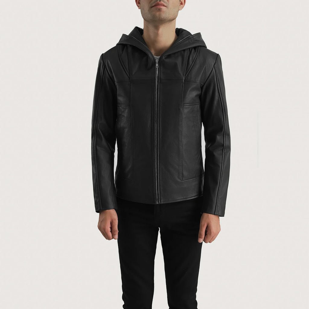 Spratt Black Hooded Leather Jacket - Image 2