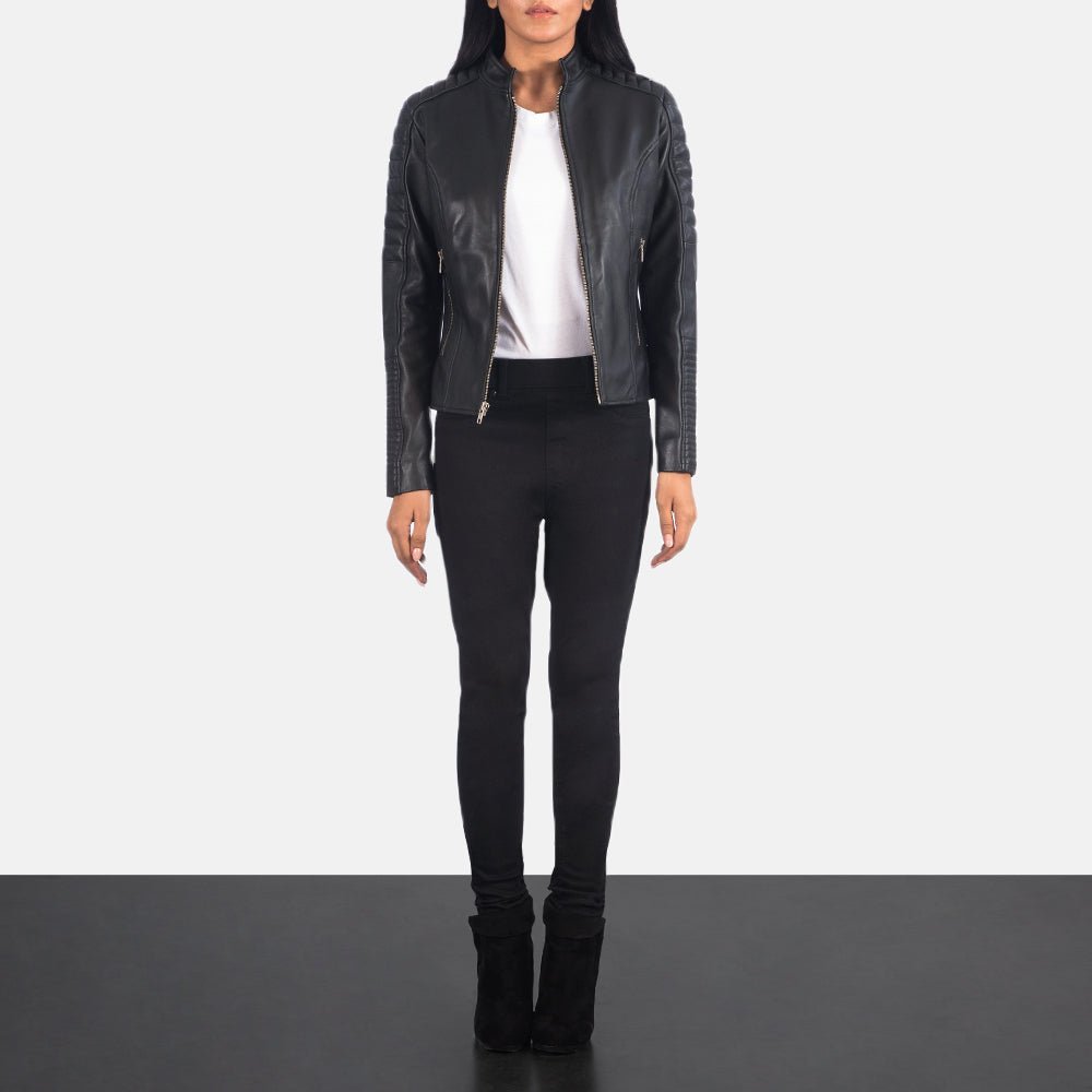 Adalyn Quilted Black Leather Biker Jacket - Image 3