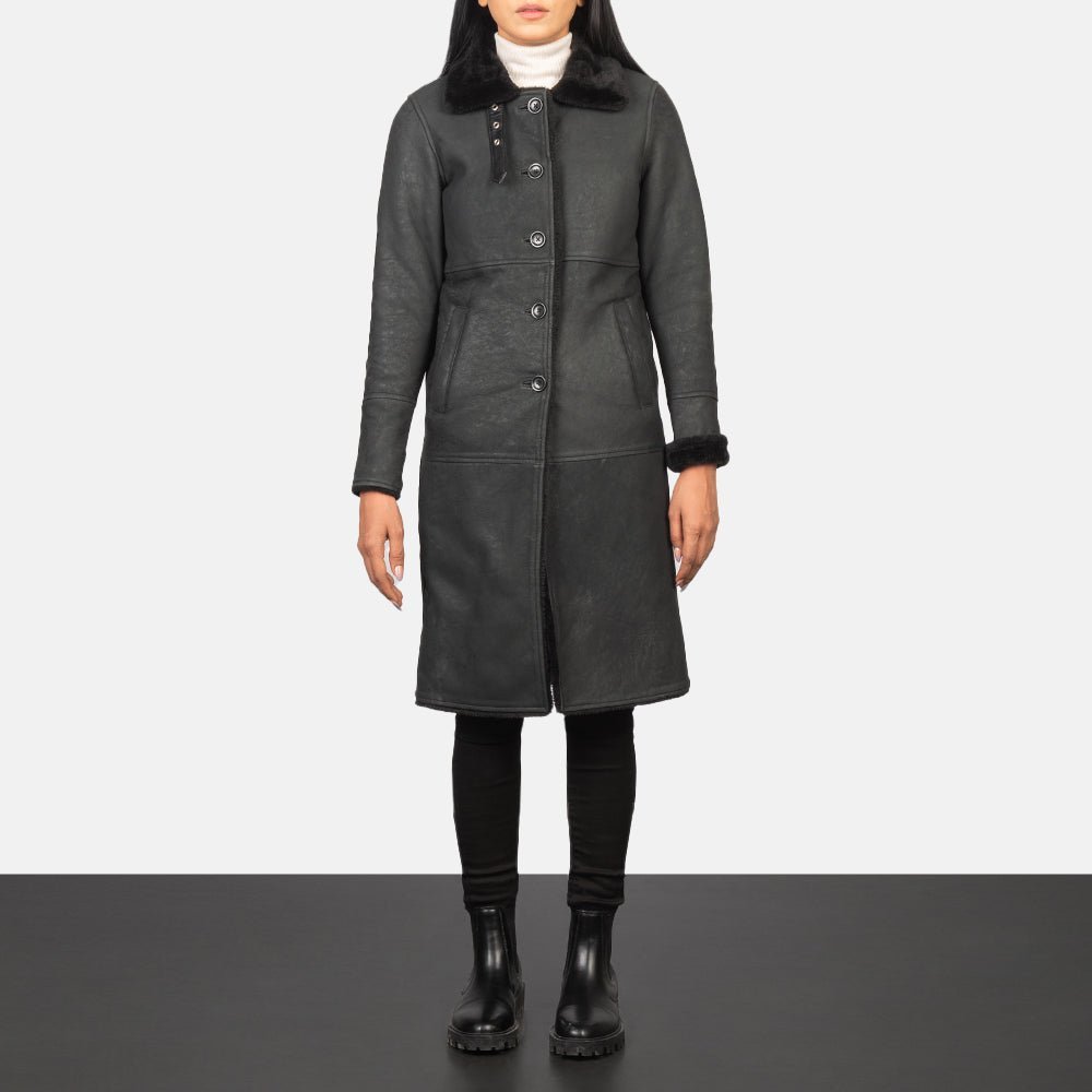 Alina Shearling Black Leather Coat