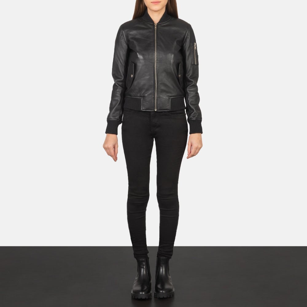 Ava Ma-1 Black Leather Bomber Jacket - Image 3