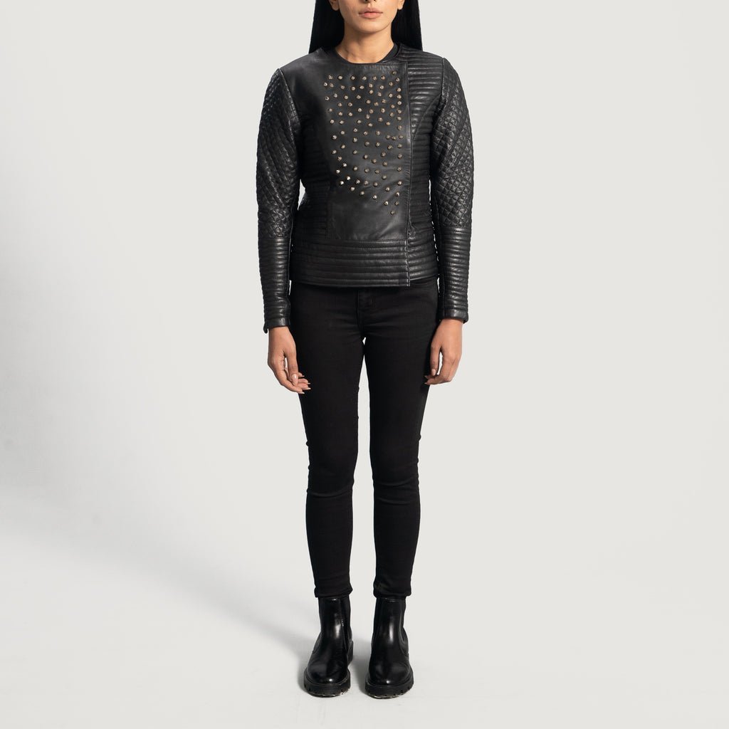 Celeste Studded Black Leather Jacket - Image 4