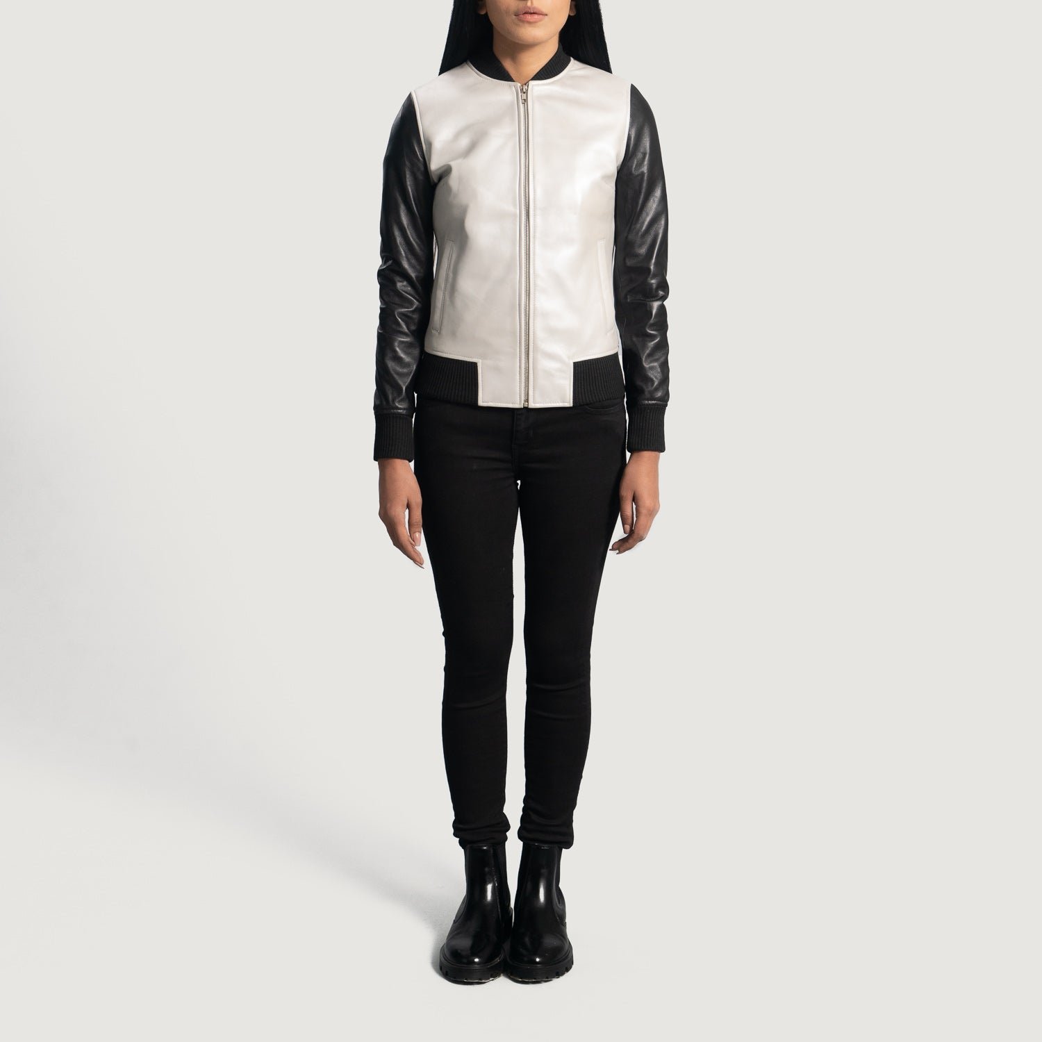 Cole Silver Leather Bomber Jacket - Image 4