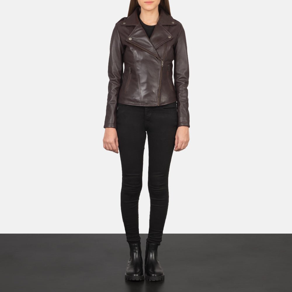 Flashback Maroon Leather Biker Jacket - Image 4