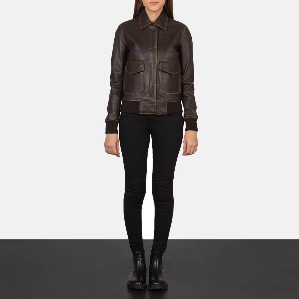 Westa A-2 Brown Leather Bomber Jacket - Image 3