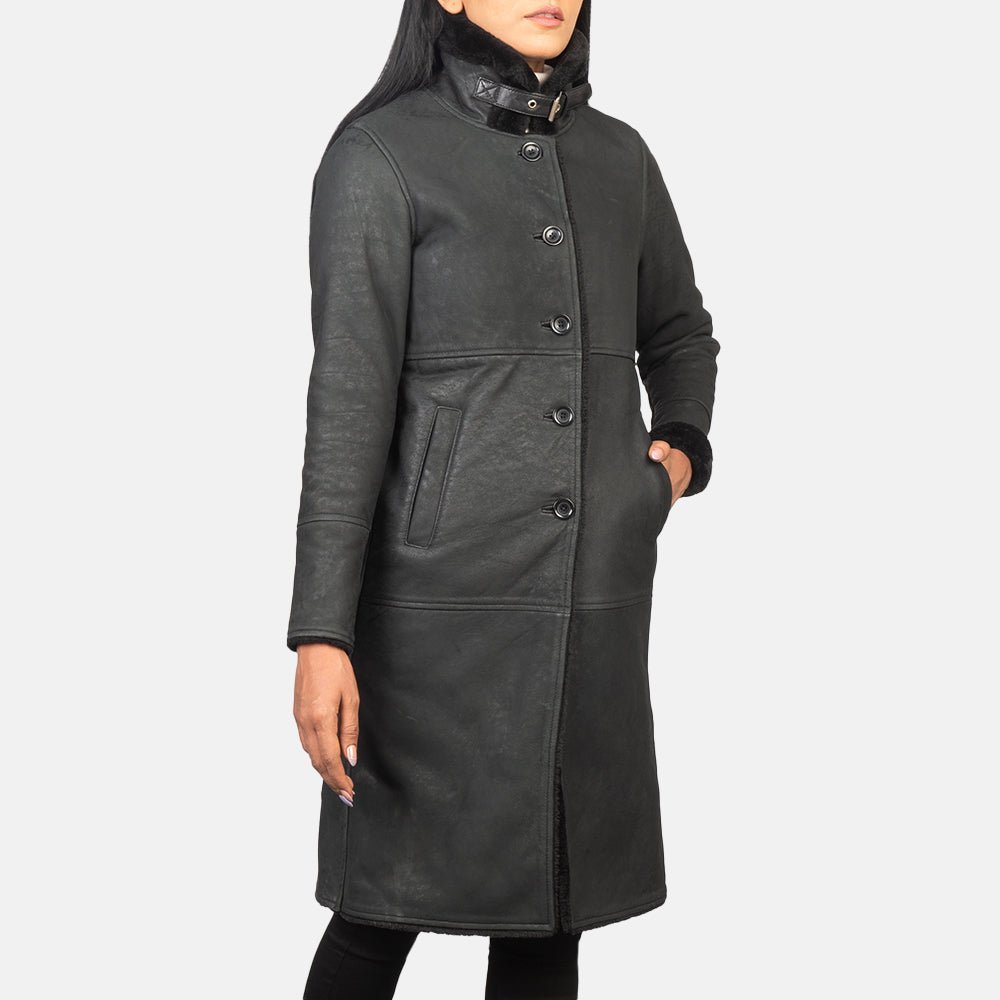 Alina Shearling Black Leather Coat - Image 2