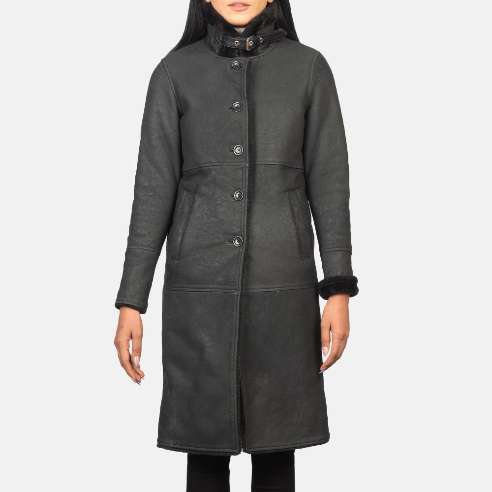 Alina Shearling Black Leather Coat - Image 4