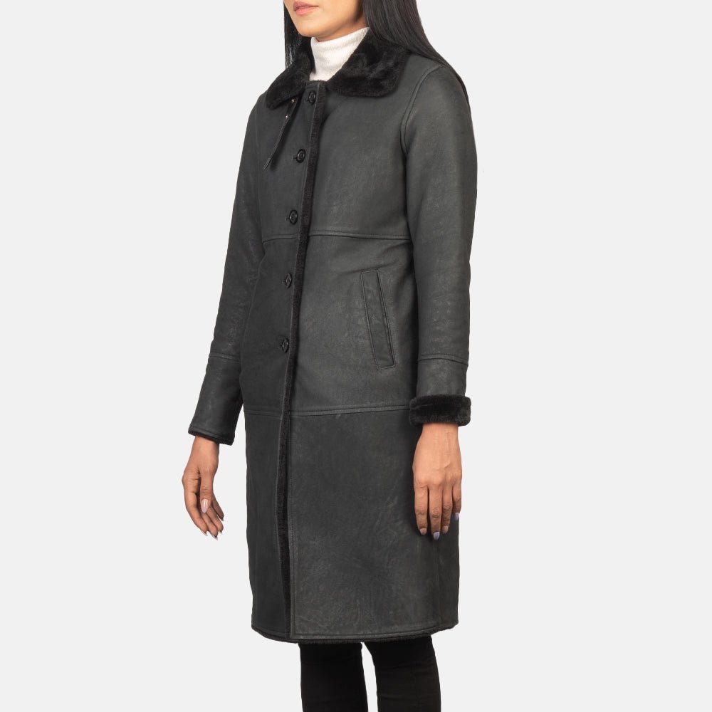 Alina Shearling Black Leather Coat - Image 6